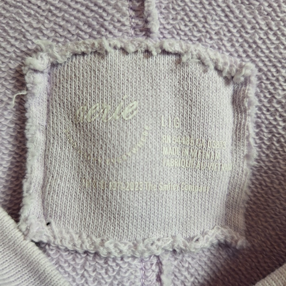 AERIE Total Optimist Smiley Sweatshirt Sz L Lavendar Oversized Raw Edges Slouchy - Picture 6 of 9